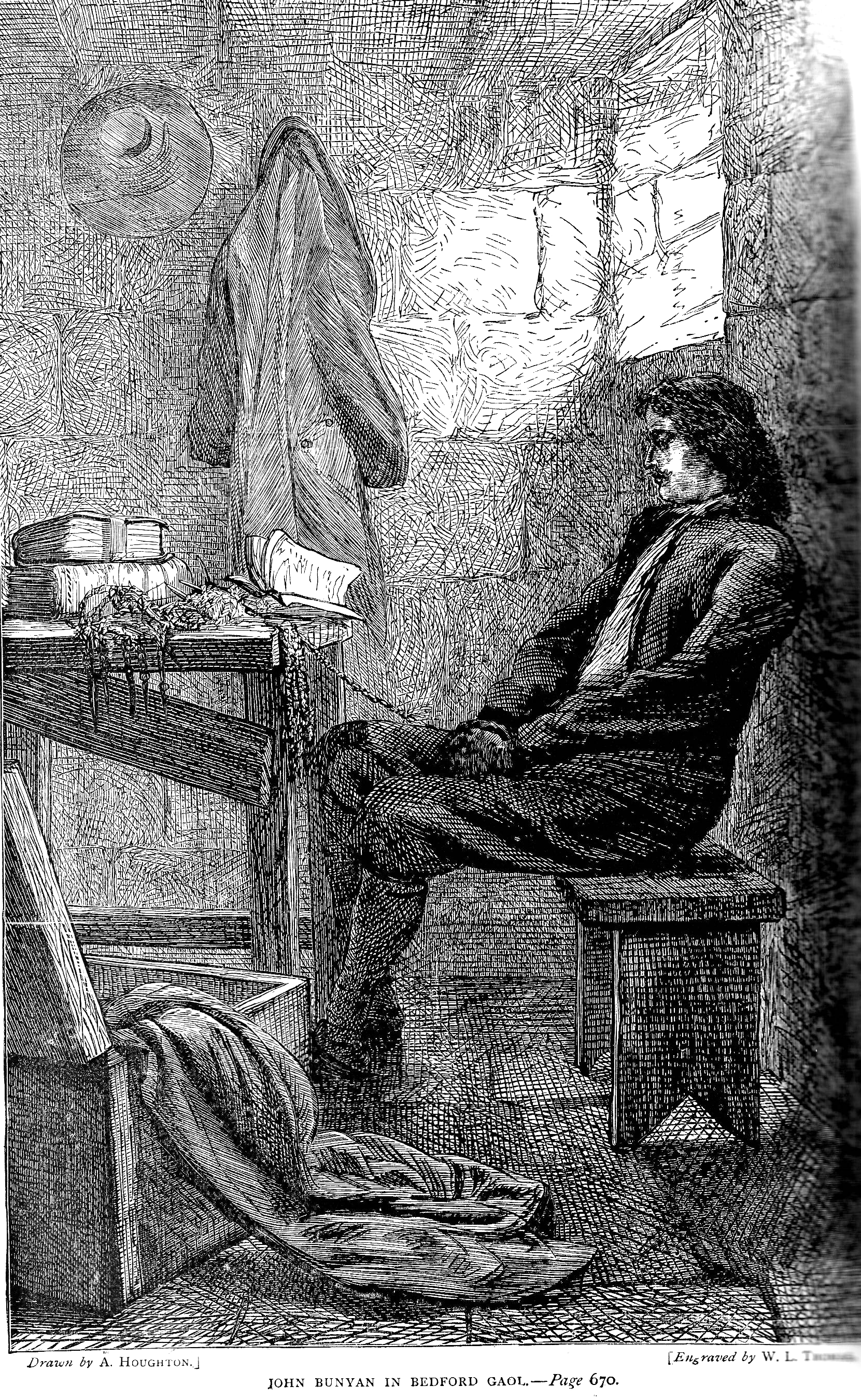 Bunyan in Jail. Drawn by A. Houghton and engraved by W.L. Thomas Bunyan in Jail. Drawn by A. Houghton and engraved by W.L. Thomas